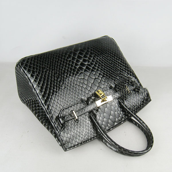 High Quality Fake Hermes Birkin 35CM Fish Veins Leather Bag Black 6089